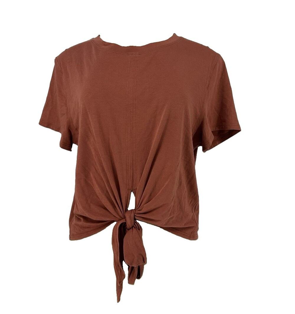 lululemon S/M ? Women Cropped Crew Neck Tie Front T-Shirt Short Sleeve N17v